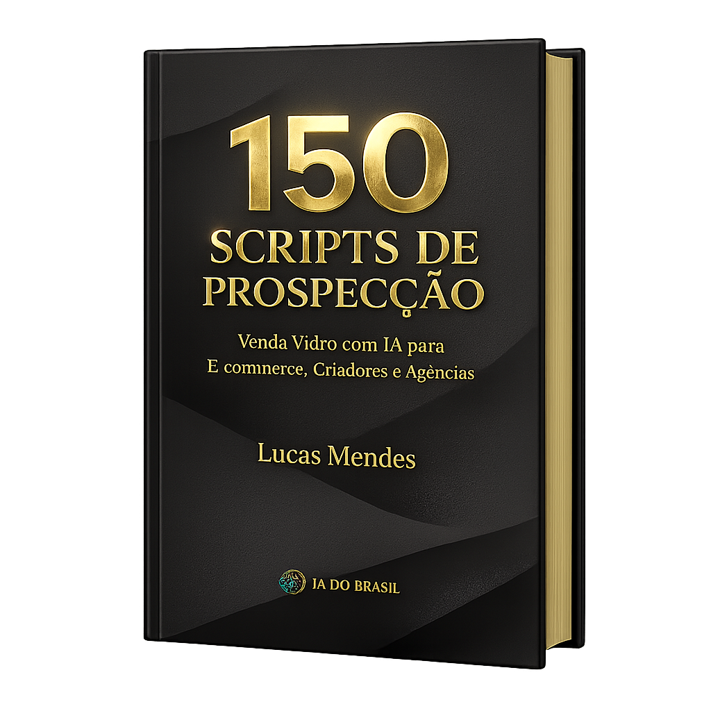 Capa do ebook 150 Scripts de Prospecção para vender vídeo com IA, de Lucas Mendes, guia digital para e-commerce, criadores de conteúdo e agências de marketing