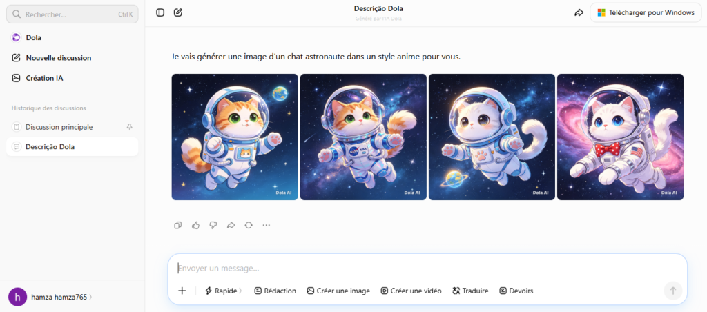 Dola AI gerando imagem com modelo Seedream da ByteDance