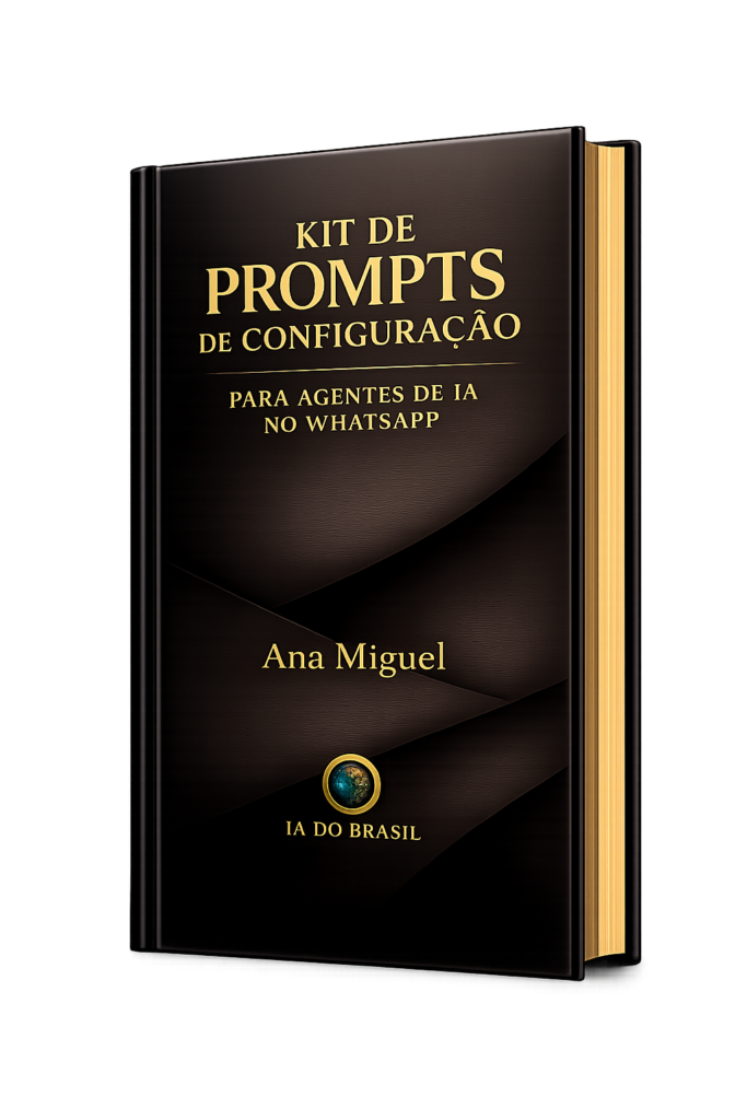 Capa do Kit de Prompts de Configuração para Agentes de IA no WhatsApp, de Carlos Mendes, com 6 prompts prontos para comparar Evolution API, Z-API, BotConversa, ChatVolt, n8n e API oficial da Meta