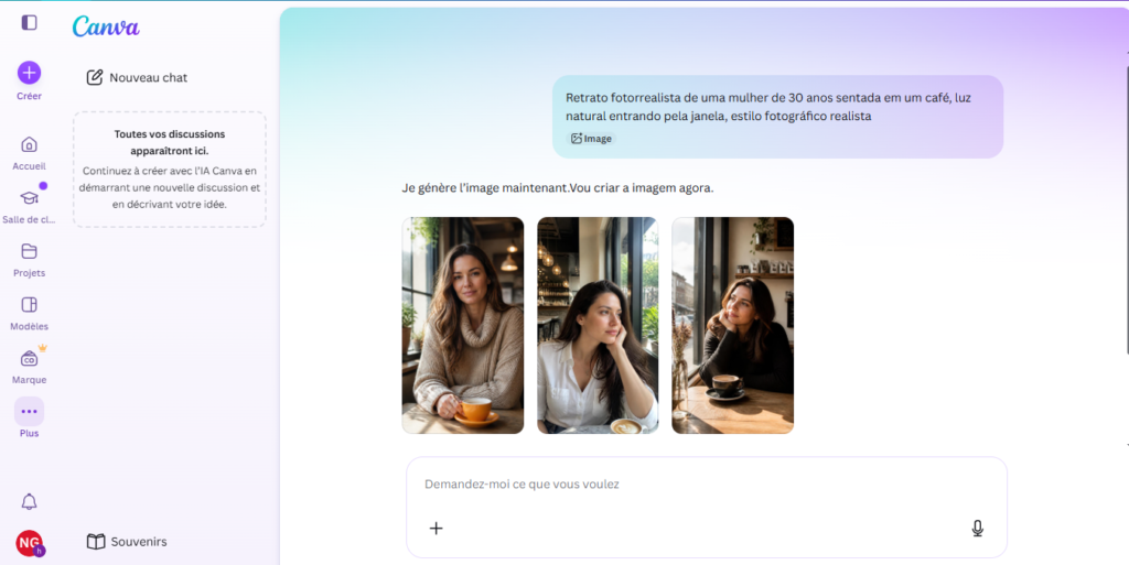 Painel do Canva mostrando os créditos mensais de IA disponíveis no plano gratuito para o Magic Media