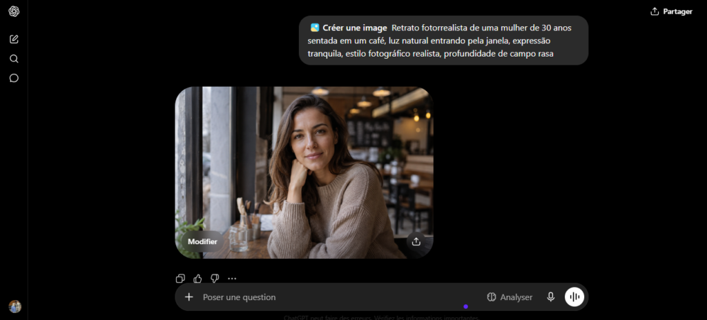 Imagem gerada pelo ChatGPT a partir do mesmo prompt de retrato usado no teste do Google Flow, para comparação direta