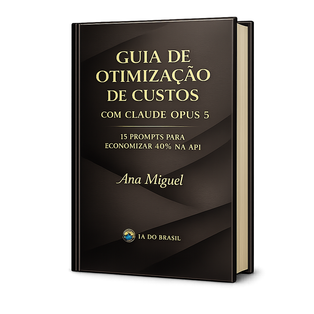 Capa do e-book PDF grátis "Guia de Otimização de Custos com Claude Opus 5: 15 Prompts para Economizar 40% na API", por Ana Miguel, IA Do Brasil