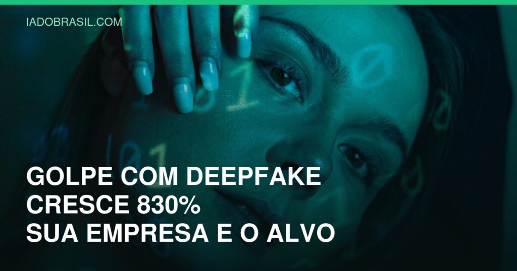 Rosto com projecao de codigo binario ilustrando golpe com deepfake e clonagem de identidade digital no Brasil