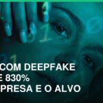 Rosto com projecao de codigo binario ilustrando golpe com deepfake e clonagem de identidade digital no Brasil