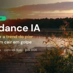 Trend Raindance IA: píer de madeira ao pôr do sol com o título como fazer a trend do píer grátis e sem cair em golpe