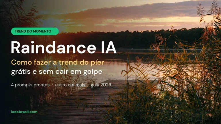 Trend Raindance IA: píer de madeira ao pôr do sol com o título como fazer a trend do píer grátis e sem cair em golpe